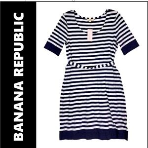 Banana Republic Dress Black‎ Stripe Short Sleeve Sheath Back Zips Size Small